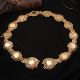 Ethnic Royal Wedding Jewellery Gold Plated Napoleon Figure Body Jewellery Arabic Muslim Women Waist Chains Long Linked Belly Chains 240419