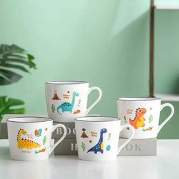 Tumblers 350ml Creative Breakfast Mugs Cartoon Dinosaur Ceramic Water Cup Coffee Milk Mug Lovely Childrens Cups Drinkware H240425