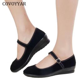 Boots 2023 Mary Janes Ladies Flats Buckle Strap Comfortable Women Shoes Round Toe Solid Casual Shoes Plus Size 34~41 Black WFS508