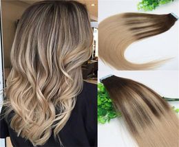 4 18Skin Weft Tape In Human Hair Extensions PU Tape Hair 40pcs 100gram Balayage Ombre Hair Colour Ash Blonde Highlights5972503
