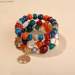 Beaded 3Pcs Boho Ethnic Tree of Life Beaded Bracelet Set For Women Colourful Acrylic Glass Beads Chain Wrap Bangle Female Jewellery Gift