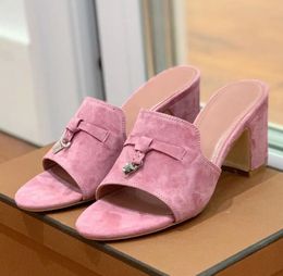 Women LP Sandal Charms suede Mules Slippers Slides chunky block high heels loro Luxury Designers Heel Genuine leather outsole Casual Party Piana Sandals Shoes Box