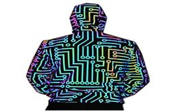 Man Circuit Pattern Jackets Fashion Iridescent Reflection Casual Hooded Coat Designer Male New Hiphop Colorful Reflective Zipper 9186285