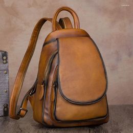 School Bags Vintage Leather Women's Backpack Female Cowhide Shoulder Bag Small Backpacks Ladies Schoolbags 2024 Cow Soft