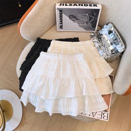 Skirts 2024 Summer Korean Sweet Half Skirt Texture Anti Shining Pants A-line Short Layered Ruffle Edge Solid Lace