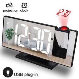 Clocks LED Digital Mirror Table Alarm Clock Table Electronic Alarm Clock wit Projection FM Radio Time Projector Bedroom Bedside Clock