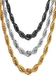 U7 Hip Hop ed Rope Necklace For Men Gold Colour Thick Stainless Steel Hippie Rock Chain LongChoker Fashion Jewellery N574 21160911