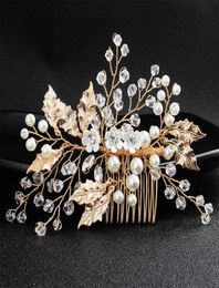 Newest Gold Colour Women Hairpieces Wedding Hair Combs Handmade Crystal Pearls Bridal Hair Jewellery Accessories JCH1686207616