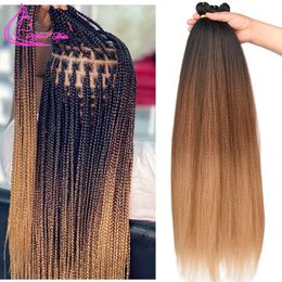 Refined Hair Pre stretched EZ Braid Synthetic Ombre Brown Light Braids s Senegal Twist Yaki Straight Crochet 240410