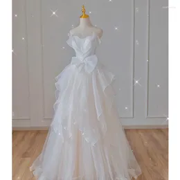 Party Dresses White French Wedding Dress Elegant Strapless Banquet Gown Sweet Bow Irregular Fluffy Floor-Length Prom Vestido