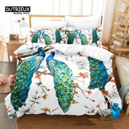 sets Peacock Feather Bedding Set Peacock Duvet Cover Set Single Double King For Adult Women Microfiber Comforter Cover Bedroom Decor