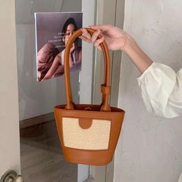 Drawstring Summer Fashion Women's Bucket Handbags Casual Female Travel Beach Underarm Bags Retro Straw Design Ladies Tote Shoulder Bag
