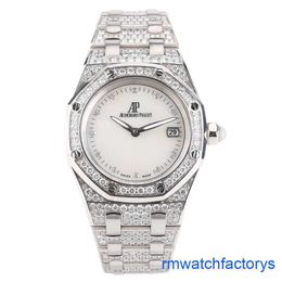 AP Athleisure Wrist Watch Royal Oak Series 18k All White Gold Original Diamond Fritillaria Quartz Womens Watch 67602BC 33mm