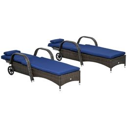 2PCS Reclining Chaise Lounge Set - Five Reclining Positions, Weather-Resistant Materials, Soft Cushions - Perfect for Patio, Poolside, or Garden