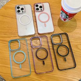Candy Color Acrylic Clear Phone Cover For iPhone 15 14 Pro Max 13 12 11 Pro Max XR XS 7 8 Plus Magnetic Wireless Charging Cases Shockproof non-yellowing