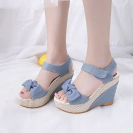 Boots New Designer Denim Sandals Women Sandals High Quality Wedges High Heels PeepToe Platform Shoes Woman Thick Bottom Sandals