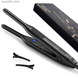 Curling Irons Mini curler pencil flat iron 2-in-1 ceramic thin narrow plate 450 F short hair mustache style straightener Q240425