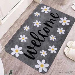 Bath Mats Simple White Floral Printed Rug Non-slip Mat Indoor Kitchen Mats for Entrance for Living Room Kitchen Bedroom Farmhouse Carpet