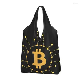 Storage Bags Reusable BTC Logo Shopping Bag Women Tote Portable Digital Currency Groceries Shopper