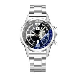 Hot selling watches men's casual trend blue light glass quartz steel strip wholesale of men's watches