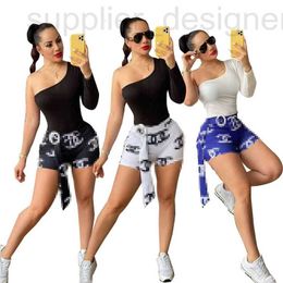 Women's Two Piece Pants designer Dd7788 women's fashion, unique personality, irregular one shoulder printing ribbon temperament, sexy two-piece set 9CLI