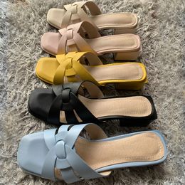 New women's sandals summer women's square slippers women's open-toed sandals large size leather high heels