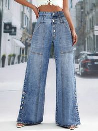 Jeans a gamba larga in alto in vita Donne alla moda Pantaloni lunghi con la gamba larga in vita alta pantaloni lunghi dritti alla moda 240419