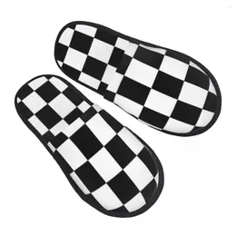 Slippers Winter Slipper Woman Man Fluffy Warm Chessboard Black White Squares House Shoes
