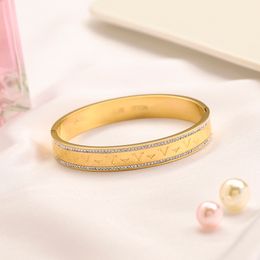 Gold Bracelets Bangle Designer Jewellery lock With Diamond 18K Gold Stainless steel Letter Wedding Lovers Gift Fashion Bangles women men Bangle Couple Present