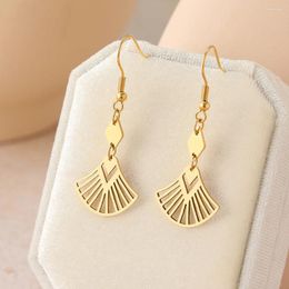 Dangle Earrings Stainless Steel Vintage Geometry Fan Hollow Pendants For Women Jewellery Gifts Non-fading High-quality