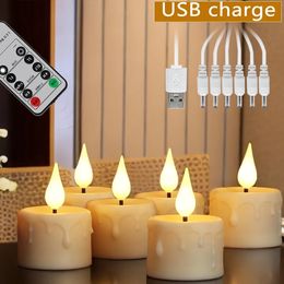 6/12 PCS USB Rechargeable Tea Lights Flameless Timed Remote Control Votive Candle Wedding And Birthday Fecoration LED Candles 240417