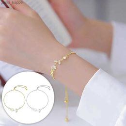 Beaded Korean Light Luxury Tulip Flower Bracelet For Women Shiny Zircon Opal Pearl Beaded Rose Adjustable Charm Bracelet Trendy Jewelry