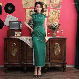 Ethnic Clothing 2024 Chinese Lingerie Mandarin Collar Dark Green High Split Qipao Vestido Oriental Long Tight Dress Cheongsam