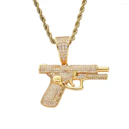 Pendant Necklaces Micro Paved Cubic Zirconia Bling Iced Out Automatic Pistol Gun Pendants Necklace For Men Hip Hop Rapper Jewellery Gold