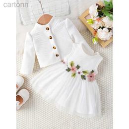Girl's Dresses Baby Girls Clothes Top and Dress Spring and Winter Outfit Appliqu Princess Dress + Long Sleeve Jacket Baby Set 5-day Shipping d240425
