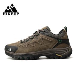 HIKEUP Leather Men's Outdoor Hiking Shoes Tourist Trekking Sneakers Mountain Climbing Trail Jogging Shoes For Men Factory Outlet 240509