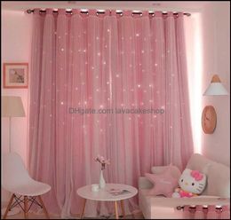 Curtain Window Treatments Home Textiles Garden Hollow Star Thermal Insated Blackout Curtains For Living Room Bedroom Blinds Stitch6013342