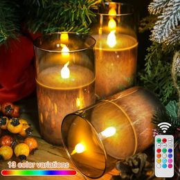 LED Crack Flameless Pillar Candle 12 Color Remote Controller Timer Paraffin Wax Flickering Holiday Christmas Decor 240417