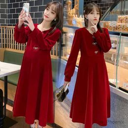 Maternity Dresses Pregnant Women Fairy Dress Long Lantern Sleeve Square Collar High Waist Maternity Red Party Dress Elegant Pregnancy Wedding Dres