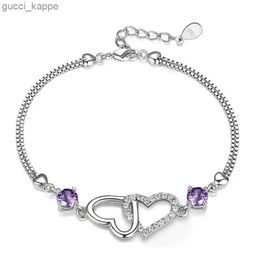 Chain S925 Sterling Silver Bracelet Inlaid With Natural Amethyst Zircon Heart Lady Bracelet Charm Jewellery Gift Wedding Jewellery