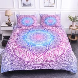 sets Mandala Duvet Cover Set King Size Lotus Flower Blue Purple Pink Bedding Set Bohemian Mandala Style Soft Polyester Quilt Cover