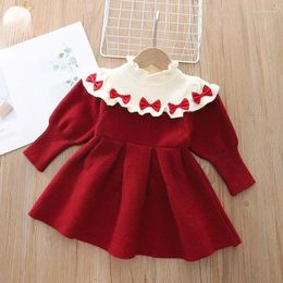 Girl Dresses Autumn Dress For Baby Knitted Children Bow Tie Patchwork Clothing Girls Children"s Casual