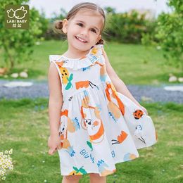 Girl's Dresses Girls Elegant Dresses Cartoon Print Sleeveless Dress For Kids Girl Cotton Cute kids clothes girl Round Neck dress 2024L2404