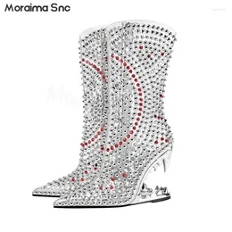 Boots Transparent Hand-Applied Diamond Special-Shaped Heels Large Size Women's Heavy Industry Sexy Wedge