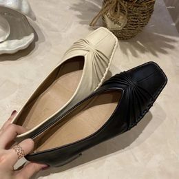 Casual Shoes Pleated Bow-knot Loafers Women Espadrilles Low Heels Elegant Ballerina Woman Flats Square Toe Sewing Moccasins 2024