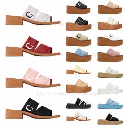 Designer summer sandals for womens Striped Canvas lace Lettering womens Woody Flat slippers Grey Black Split Purple Casual platform sandal mid high slippers