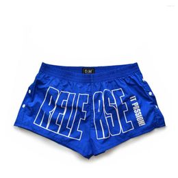 Underpants Men's Panties Boxer Briefs Home Pants Letter Print Open Button Design Four Corner Polyester Shorts Breathable