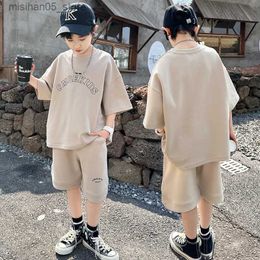 Clothing Sets Summer Teenage Boy Clothes Set Children Girls Letter Tshirt and Shorts 2pcs Suit Kid Short Sleeve Top Bottom Outfits Tracksuit Q240425