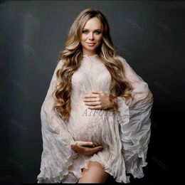 Maternity Dresses Sexy Tulle Maternity Photoshoot Dresses Pregnancy Photography Props Loose Perspective Flare Sleeve Clothing Studio Accessories