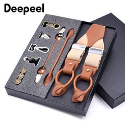 Deepeel 1set 35X125cm Business Men Suspenders Multiset Suit 36 Clips DIY Genuine Leather Strap For Gift1314002